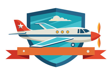 Poster - Vector illustration of a vintage airplane with wings and a banner design for aviation-themed events or branding opportunities
