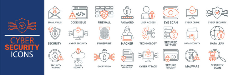 Line art Cyber security icon set. Data protection symbol. Secured network icon collection. Technology concept. Vector illustration.artwork