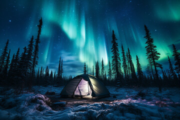 camping at night to view northern light