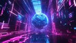 © MAGNIFIER - A futuristic trade concept with a digital hologram of Earth, interactive network lines, cyber-inspired, rich neon hues, clean and modern