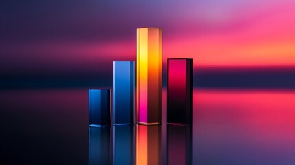Poster - Colorful Abstract Bars on a Reflective Surface with Gradient Background