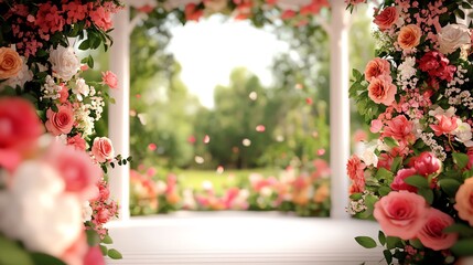 Wall Mural - Beautiful floral archway in a serene garden.