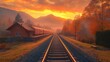 © AdobeInspire - Scenic autumn train tracks under a vibrant sunset sky.