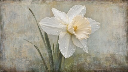 Aufkleber - Elegant White Daffodil Flower with Water Drops on Petals