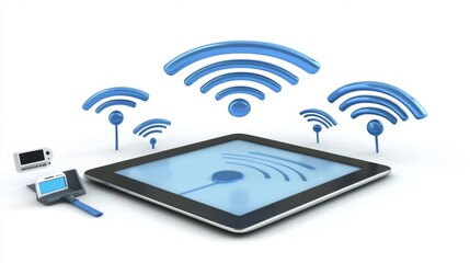 Aufkleber - Wireless Connectivity Concept with Tablet and Wi-Fi Symbols