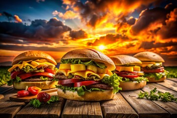 Wall Mural - Silhouette Sandwich Photography: Delicious Sunset Bites, Dark Food Photography, Shadowy Snack Pictures,  Silhouette Food Art