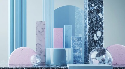 Poster - Abstract Geometry with Soft Pastel Colors and Textured Surfaces