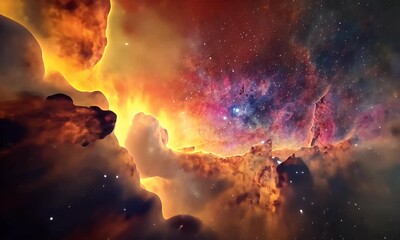 Wall Mural - A vibrant cosmic scene showcasing colorful nebulae and stars in deep space.