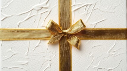 Wall Mural - Elegant White Gift Box with Golden Ribbon and Bow Embellishment