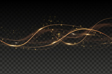 Wall Mural - gold curved light line, rope, tape. smooth festive gold line png with light effects. light golden tw