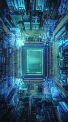 Poster - Intricate abstract representation of a microchip showcasing advanced technology and digital design elements in vivid colors