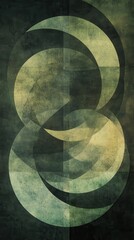 Aufkleber - Overlapping circles create a harmonious abstract composition in muted green tones on a textured background