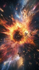 Poster - Dramatic visual of a supernova explosion showcasing bright colors and cosmic debris in a deep space environment