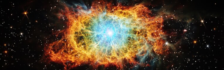 Poster - Stunning view of a cosmic supernova showcasing vibrant color patterns and celestial elements in deep space