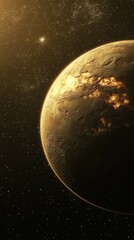 Poster - Close-up view of a distant exoplanet showcasing surface features and atmosphere in a vibrant cosmic setting
