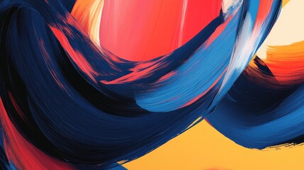 Wall Mural - Modern abstract art with bold brush strokes, vibrant color palette of red, blue, and yellow, high-resolution wallpaper