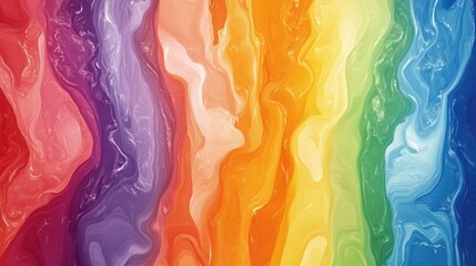 Poster - Vibrant fluid marble pattern in rainbow gradient, glossy texture, smooth swirling shapes, high resolution wallpaper 