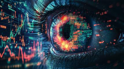 Digital eye with futuristic financial analytics