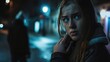© Maryna - Crime Woman. Woman Walking Alone at Night, Fearing a Criminal Stalking Her on Dark Street