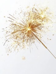 Wall Mural - Presented in a festive white background, the golden fireworks are released for the new year's eve.