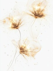 Wall Mural - Three golden firework bursts with delicate trails on a transparent, png, white background, suitable for festive designs