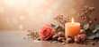 © Mimi B - relaxation background, well-being with small details, a candle, a rose, laurel, stones, bucolic scene, with space for text