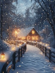 Wall Mural - Winter Wonderland: A Dreamy Scene of Snow and Glowing Lights