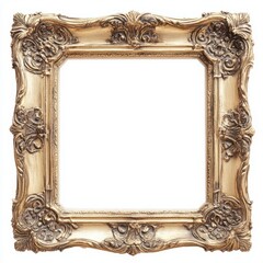 Canvas Print - A vintage ornate frame with intricate detailing and a gold finish on a white background 