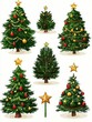 © Johannes - Christmas tree set. Isolated stylized decorated cartoon fir-tree with stars and balls icon collection. Christmas winter holiday celebration symbol decoration illustration