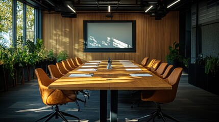 Wall Mural - a conference room with a projector screen and chairs