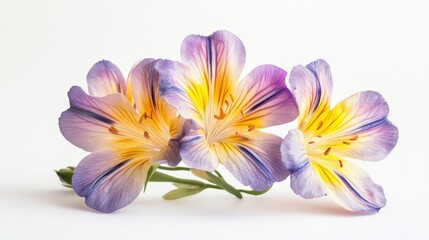 Wall Mural - three purple and yellow flowers on a white surface