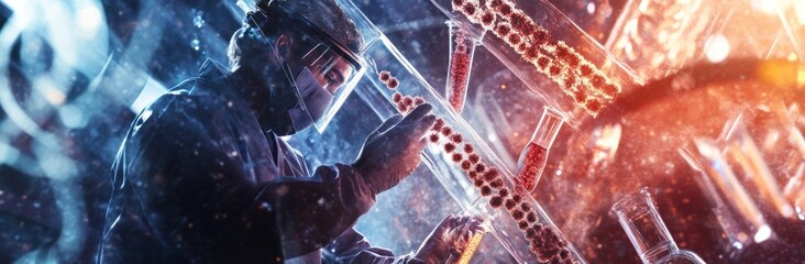 Aufkleber - A scientist working with test tubes in a laboratory, highlighting research and experimentation.