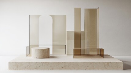 Aufkleber - Abstract arrangement of translucent shapes on a neutral base, emphasizing design and composition.