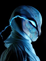 Fototapete - A futuristic humanoid figure with glowing features and a mystical aura.