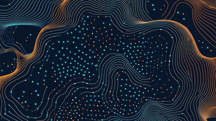 Leinwandbilder - Abstract design featuring wavy lines and scattered dots in a dark background.