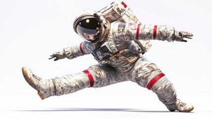 Leinwandbilder - A dynamic astronaut in a spacesuit striking a playful pose, showcasing space exploration.