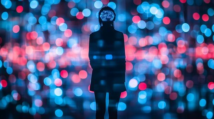 Woman walking through city using brain computer interface