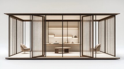 Aufkleber - Modern minimalist workspace with open design and natural light.