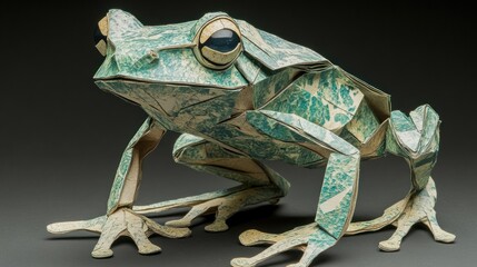 Poster - A detailed origami frog sculpture showcasing intricate paper folding techniques.
