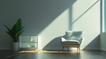 Aufkleber - A serene interior featuring a chair, plant, and natural light.