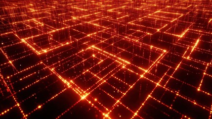 Aufkleber - A digital landscape of glowing lines and dots, representing data flow or networks.