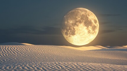 Wall Mural - majestic full moon illuminating a desolate desert landscape, casting long shadows over the sand dune