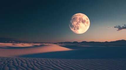 Wall Mural - majestic full moon illuminating a desolate desert landscape, casting long shadows over the sand dune