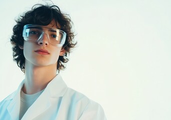 Poster - A young scientist in a lab coat and safety goggles, embodying a scientific and experimental theme.