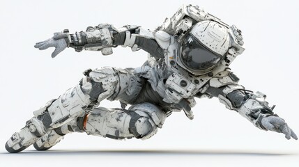 Poster - A detailed futuristic astronaut in a dynamic pose, showcasing advanced space exploration gear.
