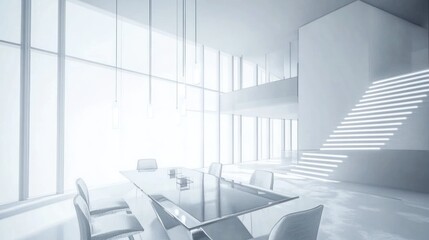 Aufkleber - A modern, minimalistic conference room with glass walls and sleek furniture.