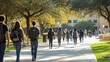 © KEOCHAN - A focused image of a group of college students walking to class, emphasizing the hustle and bustle of campus life