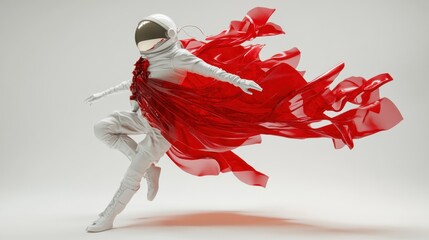 Leinwandbilder - An astronaut in a flowing red cape dances against a minimalist backdrop.