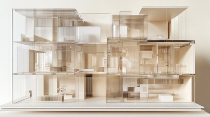 Aufkleber - A transparent architectural model showcasing modern design and spatial organization.