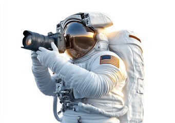 Poster - An astronaut taking a photograph in space, showcasing exploration and technology.